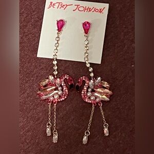 Betsey Johnson Rhinestone Pink Flamingo Earrings